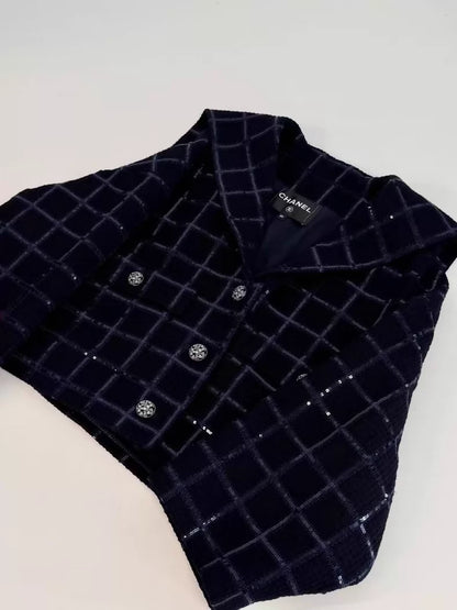 Chanel 24S Sequined Dark Blue tweed Jacket