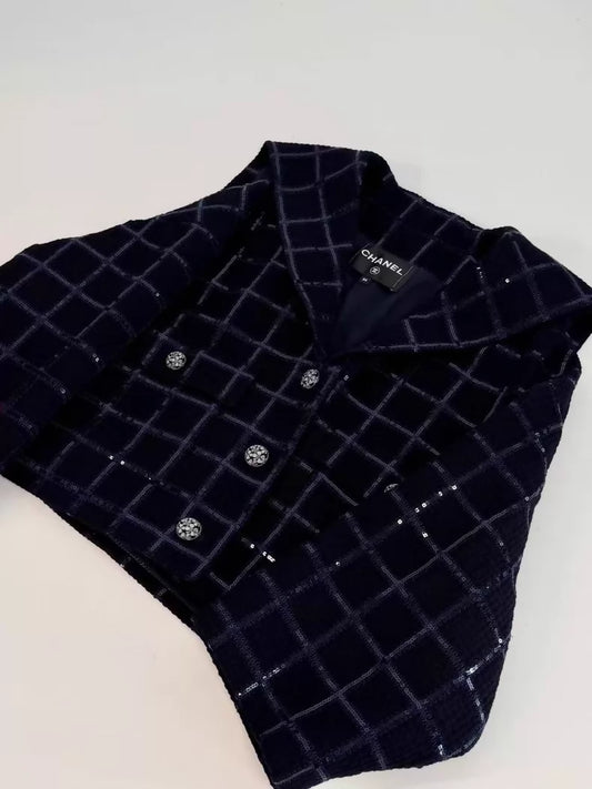Chanel 24S Sequined Dark Blue tweed Jacket