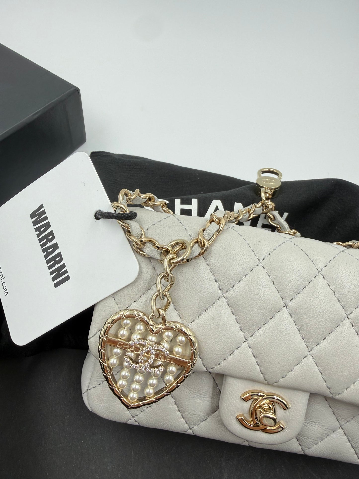 Chanel 25A CLASSIC MINI BAG WITH HOOK Gray Calfskin & light Gold-Tone Metal