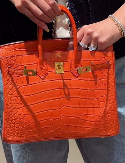 Hermes Birkin 25 Orange Poppy Matte Alligator leather Gold Hardware