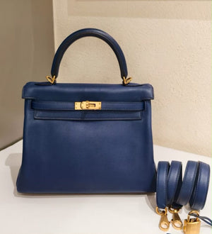 Hermes kelly 25 blue marine swift gold hardware