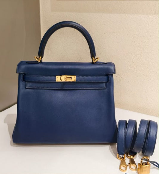 Hermes kelly 25 blue marine swift gold hardware