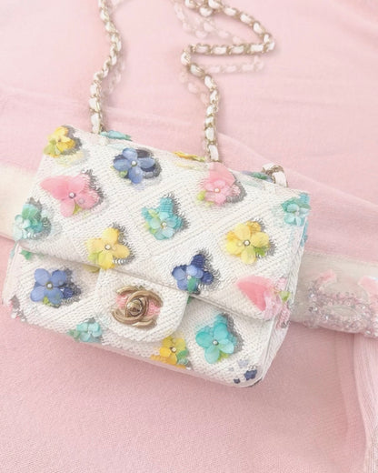 Chanel 23C sequinned flowers mini square flap bag