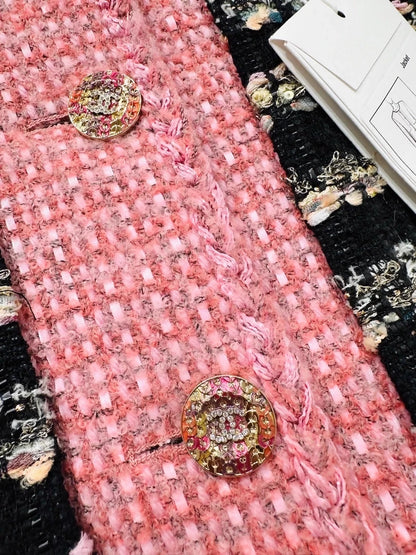 Chanel 22A Black/pink tweed & Feather Jacket