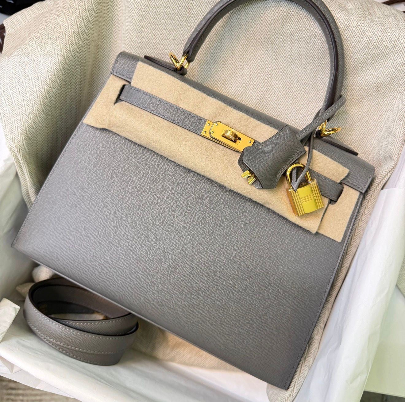 Hermes Kelly 25 Gris Meyer Madame Gold hardware