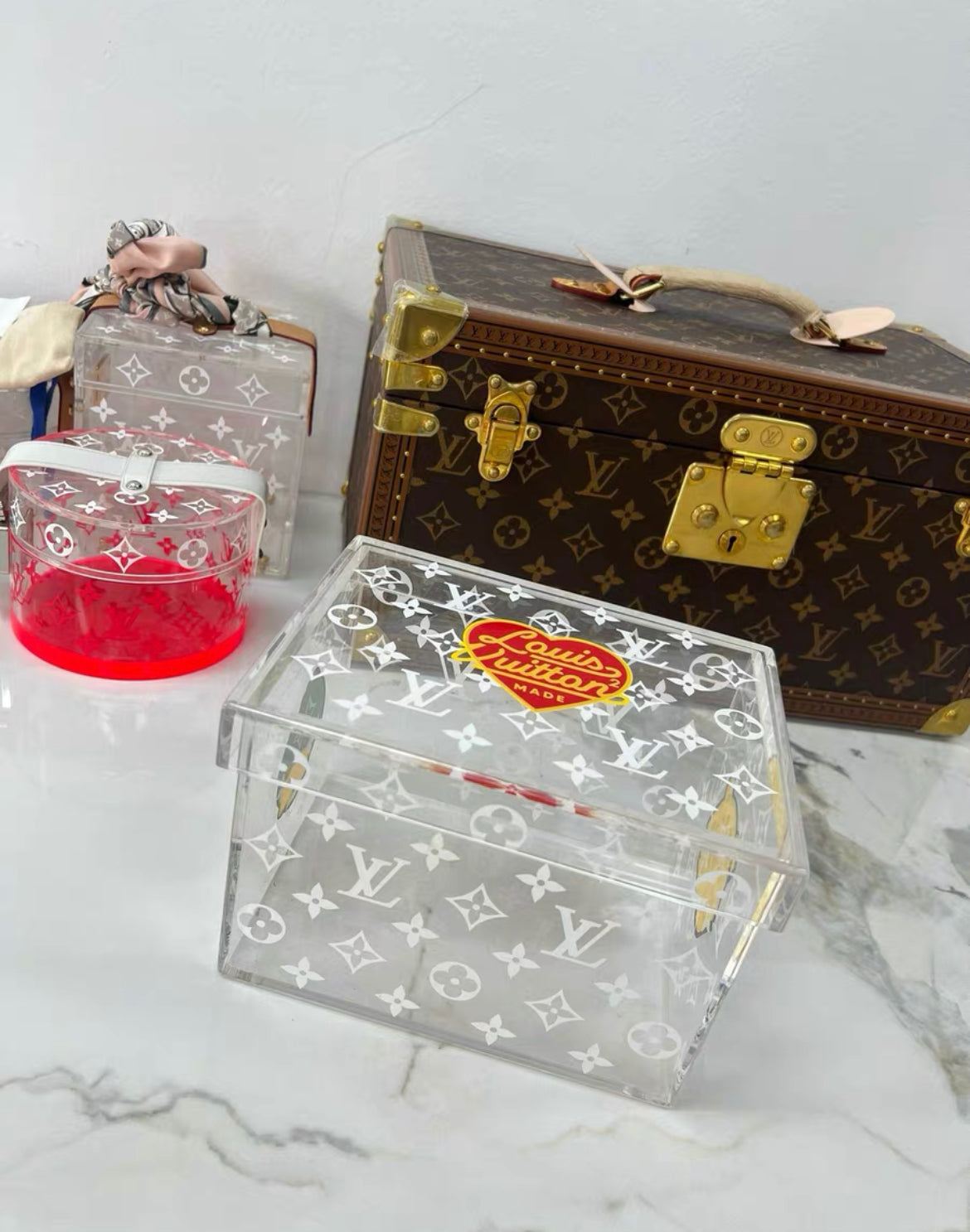 Louis Vuitton Nigo transparent box with duck and tiger characters