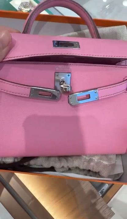 Hermes Mini Kelly 20 5P Pink Bubblegum Chèvre Leather with Palladium Hardware
