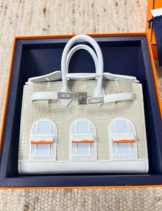 Hermès 20cm Birkin Sellier Faubourg House White Snow Palladium Hardware