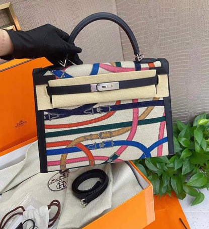 Hermès Kelly 32 Selliér Toile De Camp Cavalcadour Limited Edition