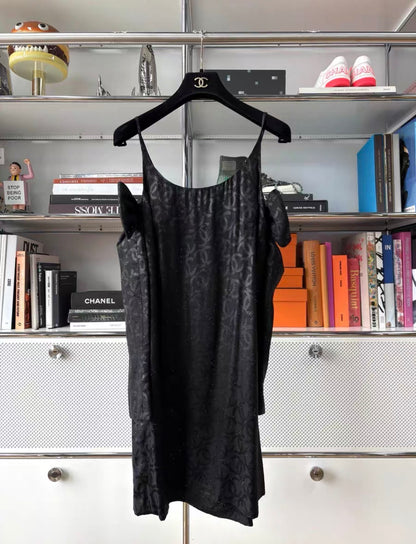 Chanel 23S black silk dress with gloves