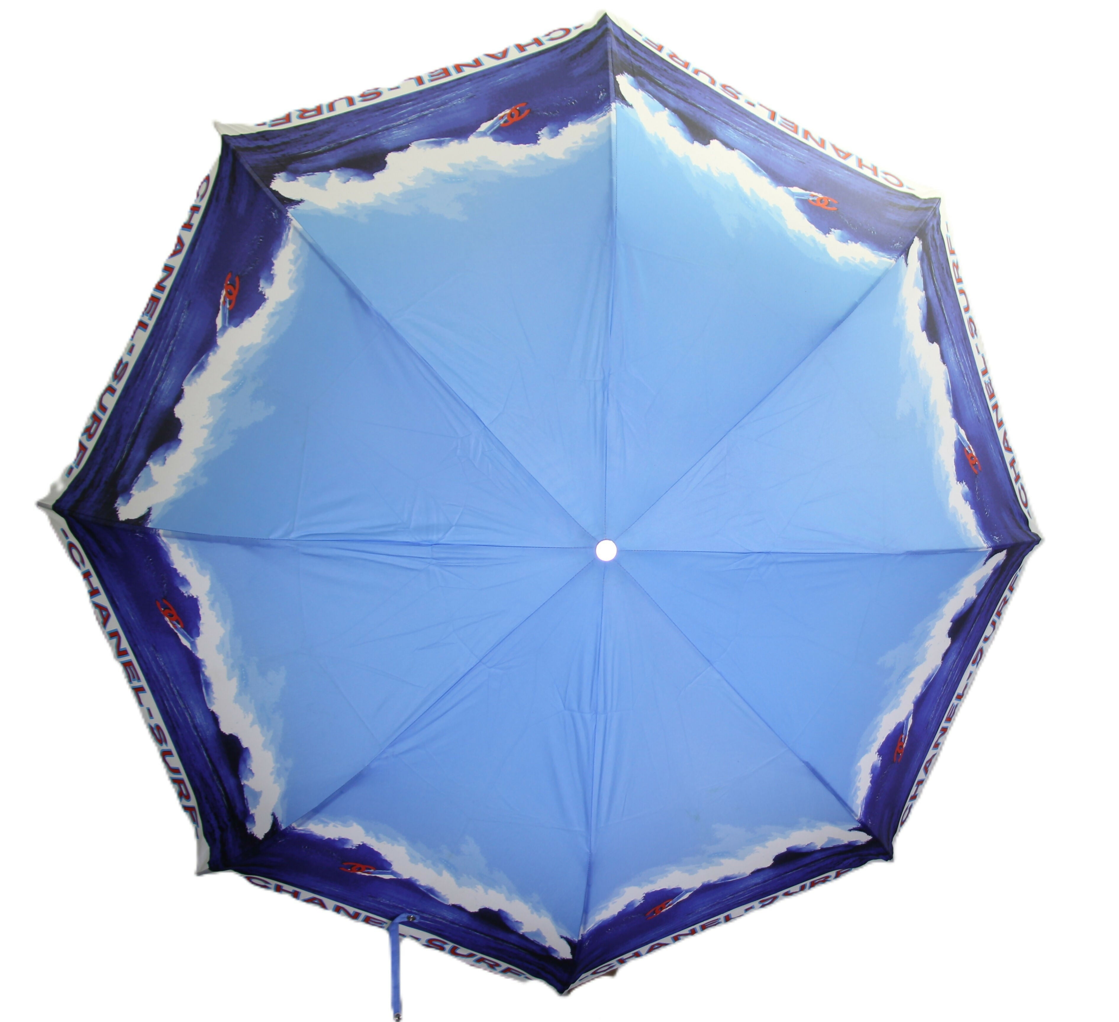 レア　シャネル　傘　サーフ　ヴィンテージ　折りたたみ Chanel Vintage 2002 Surf Line Blue Umbrella – Wararni.com