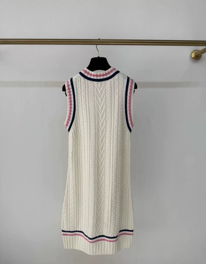 Chanel 23P ecru & pink knit dress
