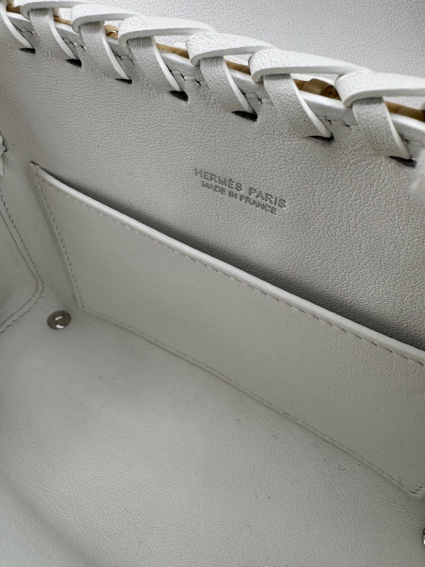 Hermès Mini Kelly 20 “Picnic” White Swift Leather & Palladium Hardware