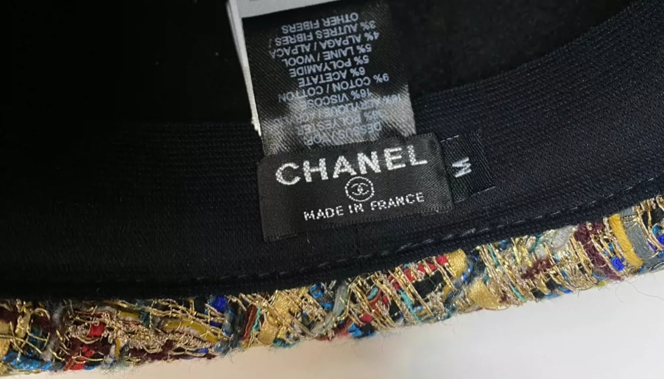 Chanel 19A Gold, Blue 
Gray Tweed Boater Hat
