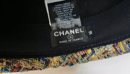 Chanel 19A Gold, Blue 
Gray Tweed Boater Hat