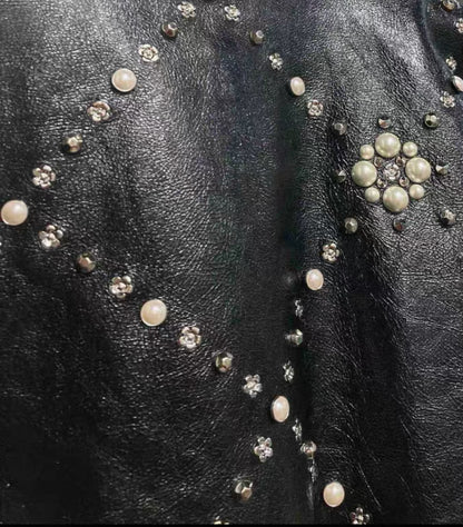 Chanel 21A black leather Jacket with Pearls & Rhinestones