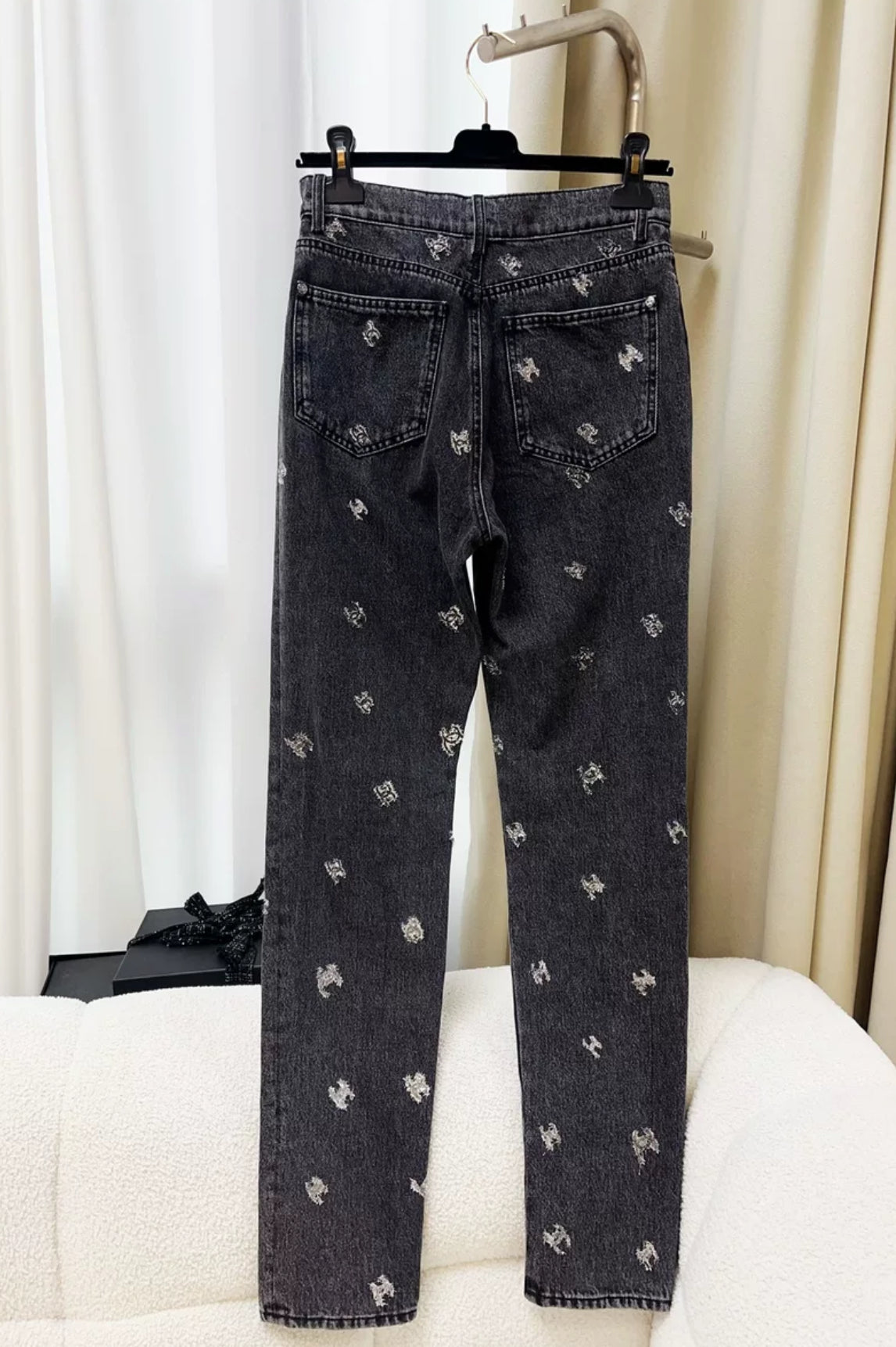 Chanel 21K Black Denim silver CC logo