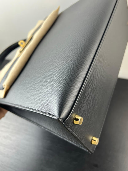 Hermes Kelly 28 Black Epsom Leather Gold Hardware