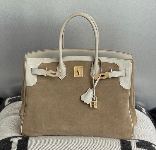 Hermès Birkin 35 Grizzly Gris Perle Doblis  Permabrass hardware