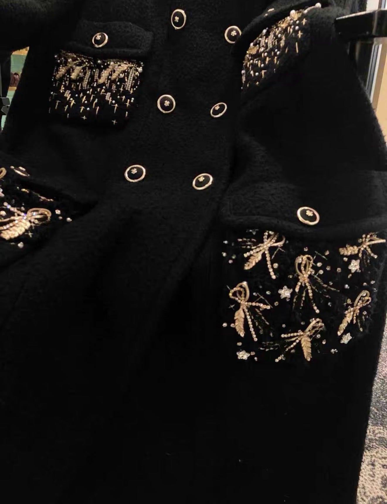 Chanel 20A black coat with gold embroidery details 38FR