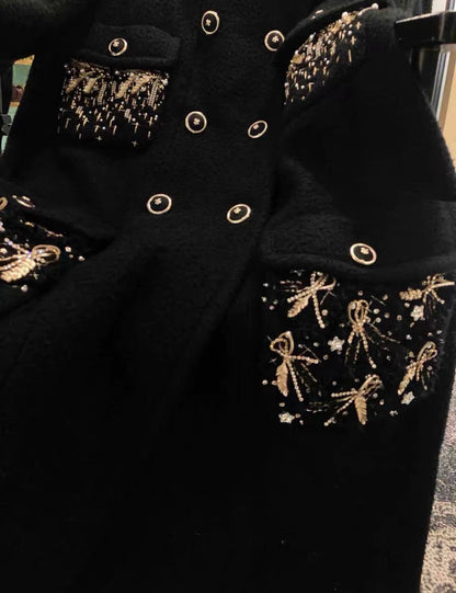 Chanel 20A black coat with gold embroidery details 38FR