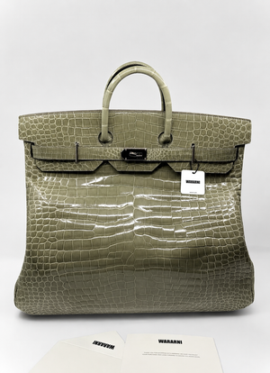 Hermes Birkin HAC 50 Gris tourterelle Shiny Porosus Crocodile leather palladium hardware