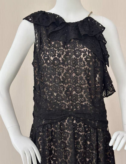Chanel black lace evening dress