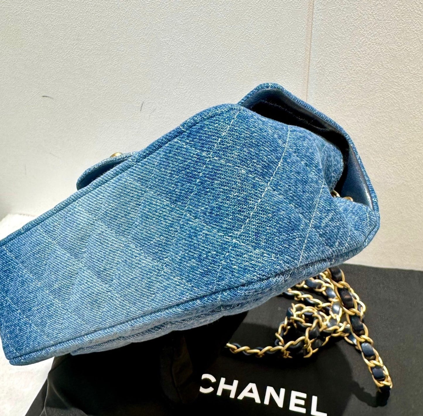 CHANEL 24 Washed Denim Quilted Mini Rectangular Flap Blue