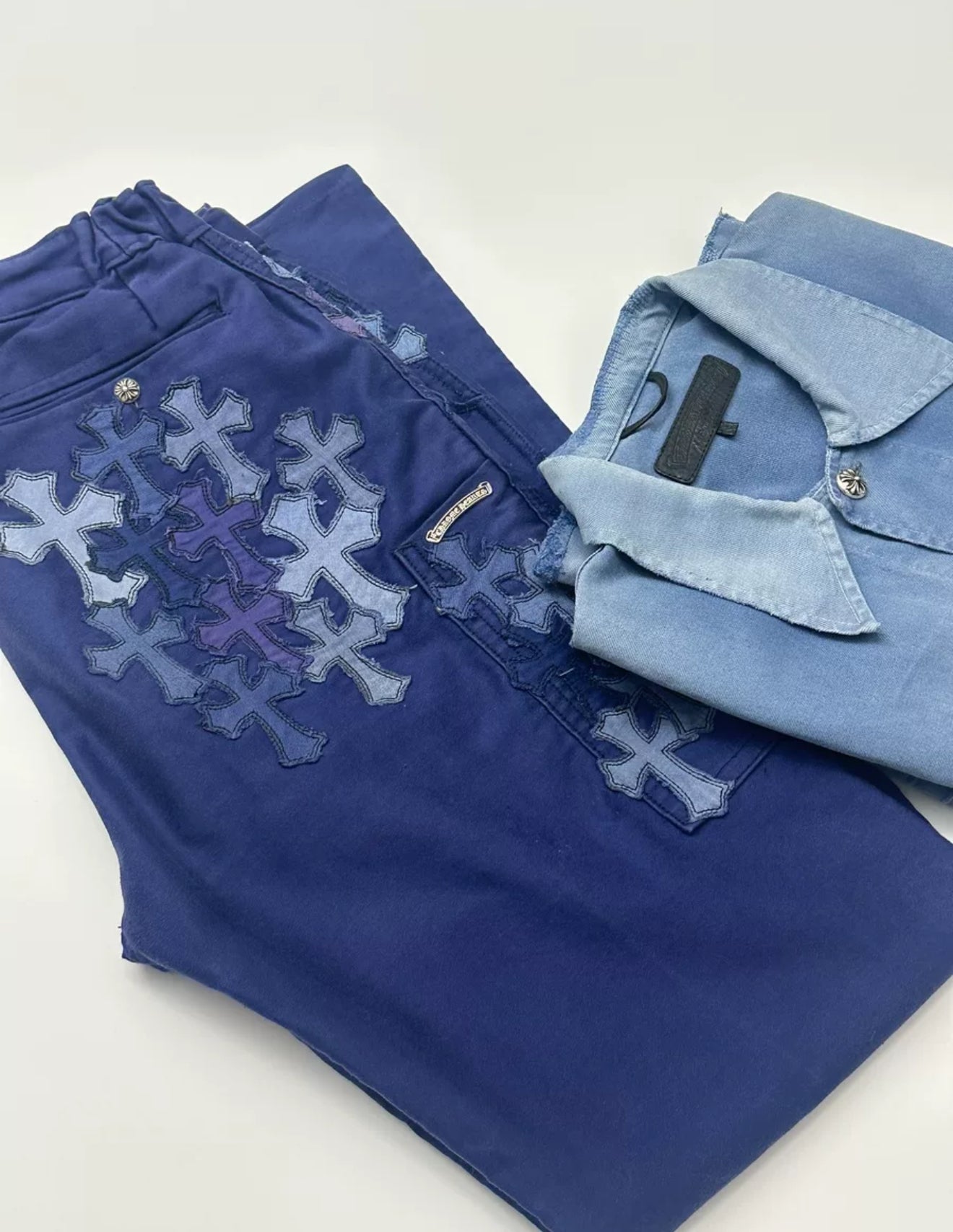 Chrome hearts blue pant French work denim cross patch – Wararni.com