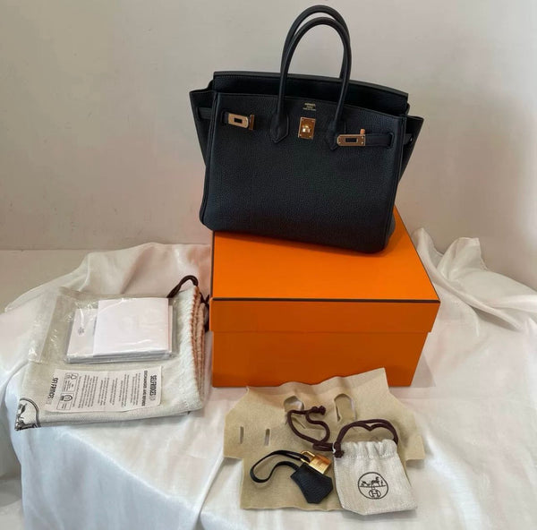birkin 25 black bag rose gold hardware