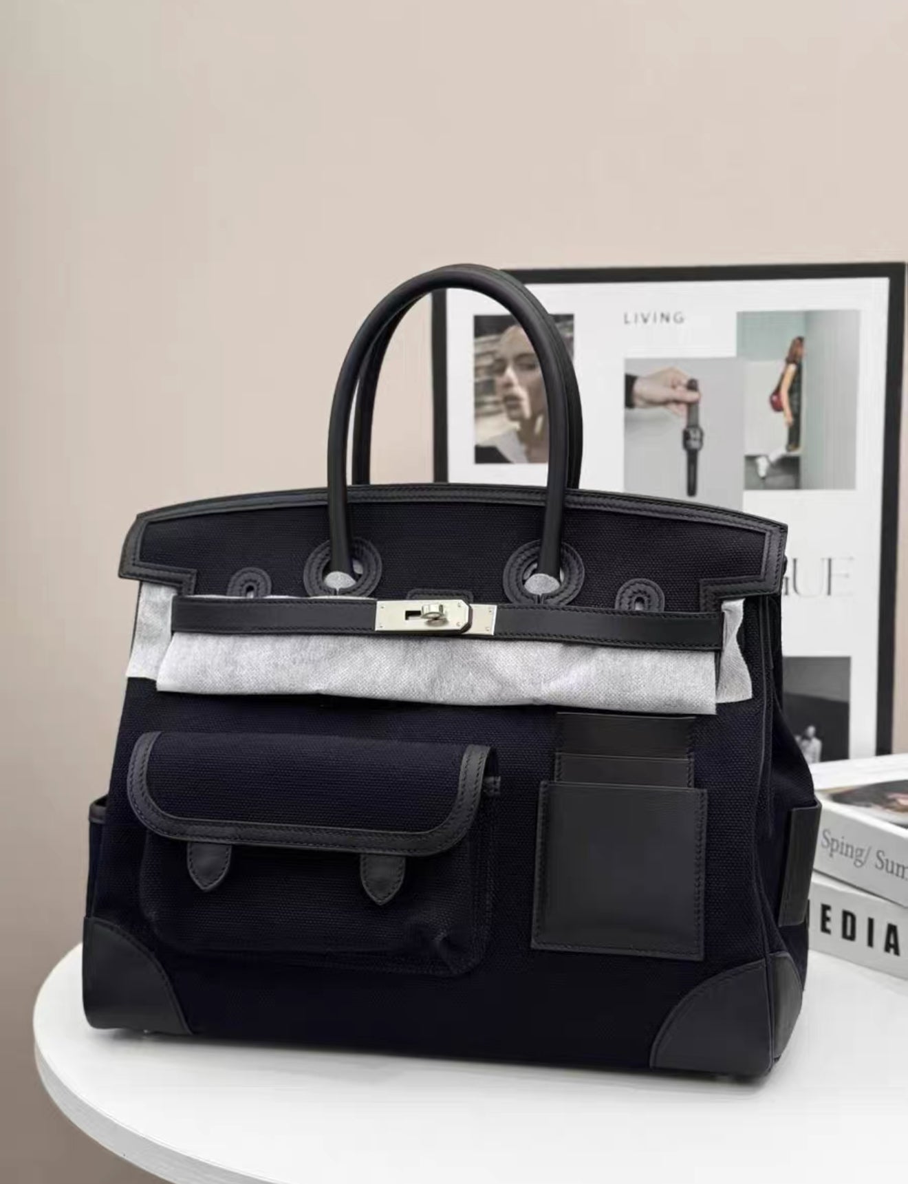 Hermès Birkin Cargo 35 Black Toile and Swift Palladium Hardware