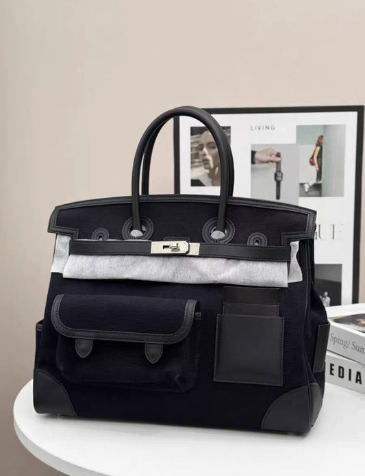 Hermès Birkin Cargo 35 Black Toile and Swift Palladium Hardware