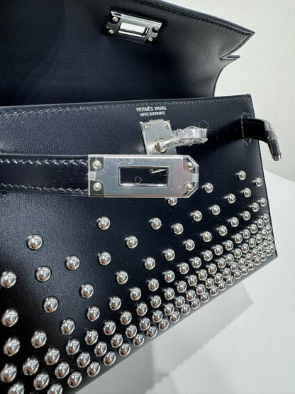 HERMES Box Studded Clouté Mini Kelly Sellier 20 Black