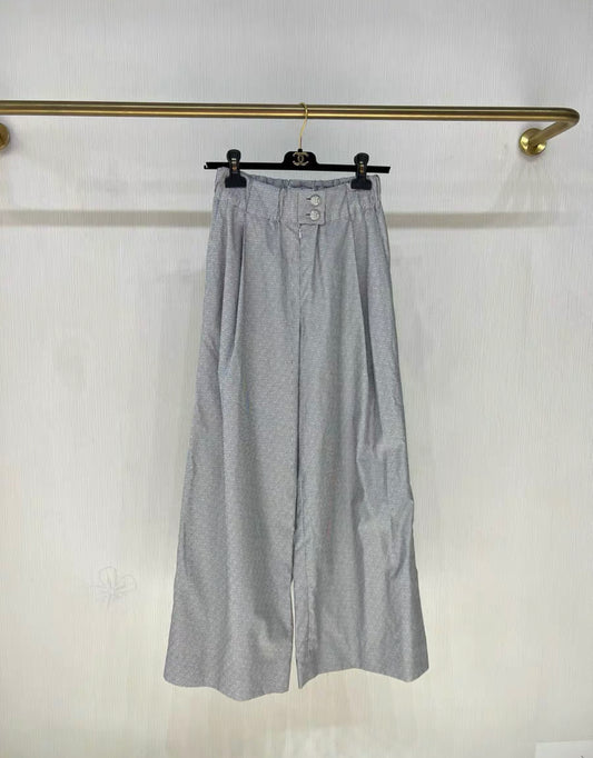 Chanel 24p gray stripped cc logo wide leg pants size 34