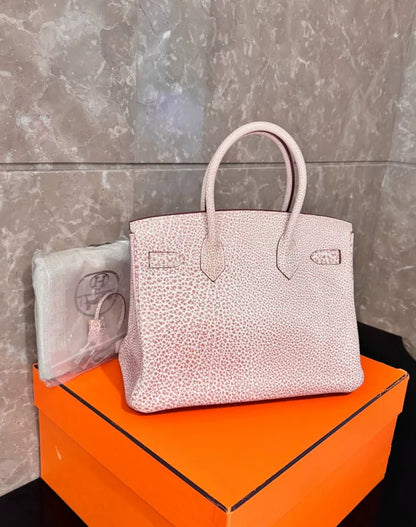 Vintage Hermès Birkin 30 Pink Dalmatian Buffalo Palladium Hardware