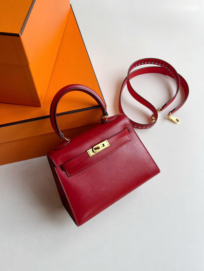 Vintage Hermes Mini Kelly 20 Red Box leather gold hardware
