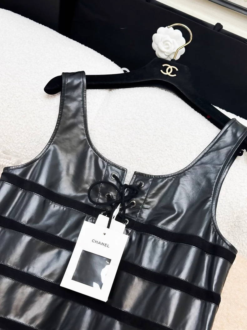 Chanel Spring/Summer 2024 black striped leather dress