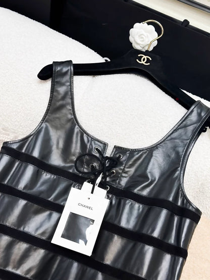 Chanel Spring/Summer 2024 black striped leather dress