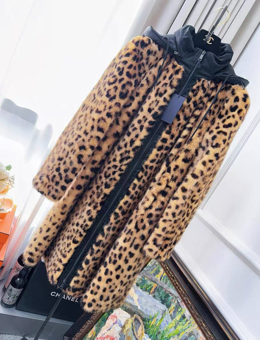 Prada leopard print hooded mink fur coat