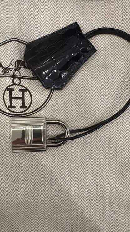 Rare! Hermes shoulder birkin black crocodile leather with palladium hardware unused with CITES