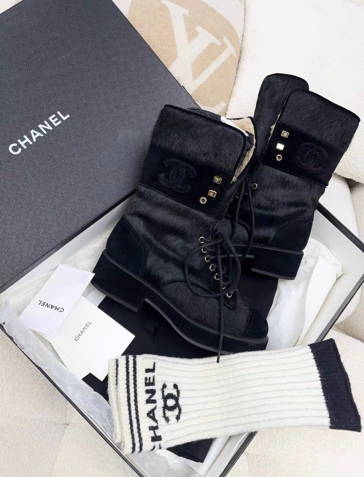 Chanel 22B Black Boots with Socks size 37