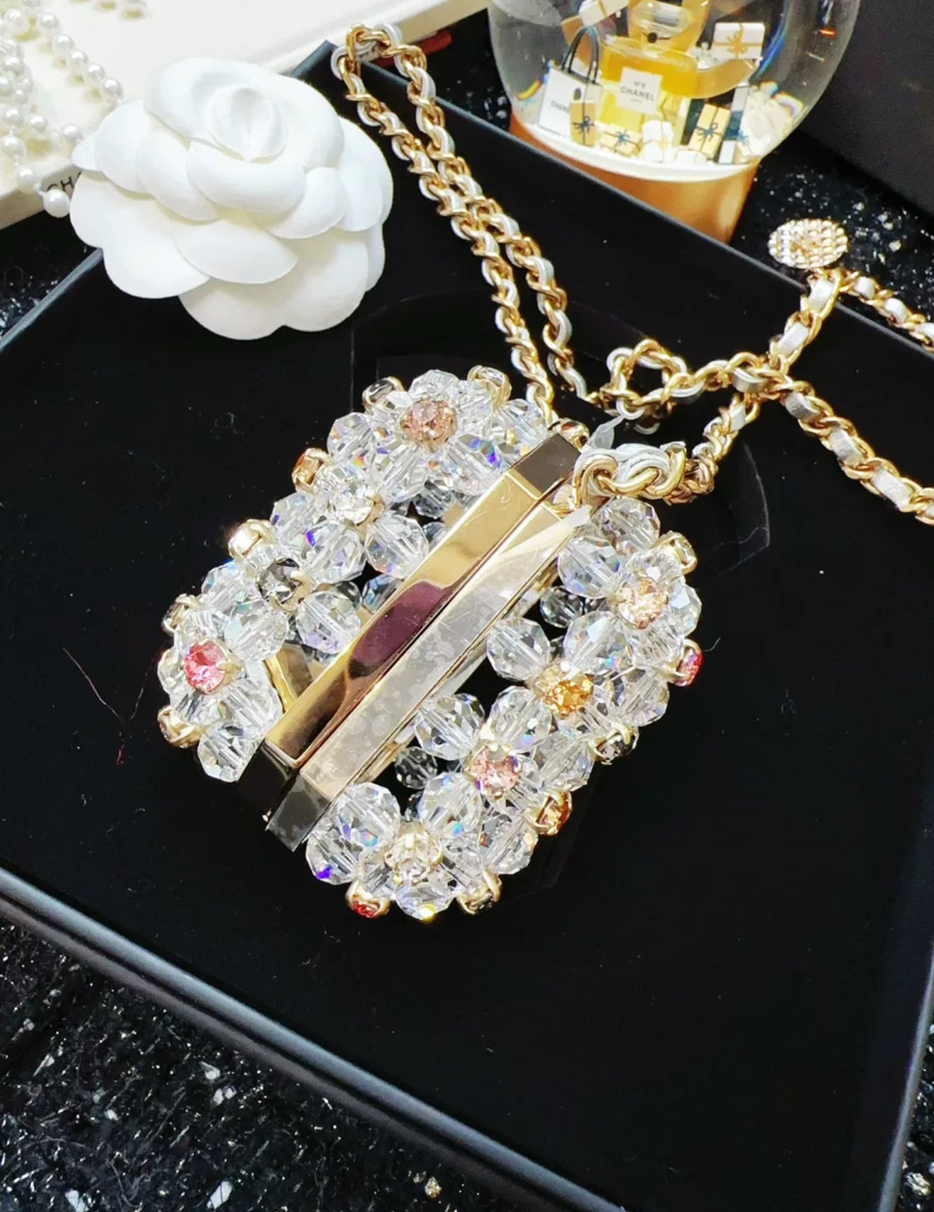 chanel 23C Rainbow Strass, Clear Crystal Embellished Micro Mini CC Evening Bag Gold Hardware