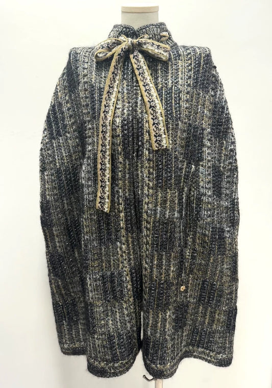 Chanel 16A Gold and Silver Blend Silk Cape Coat