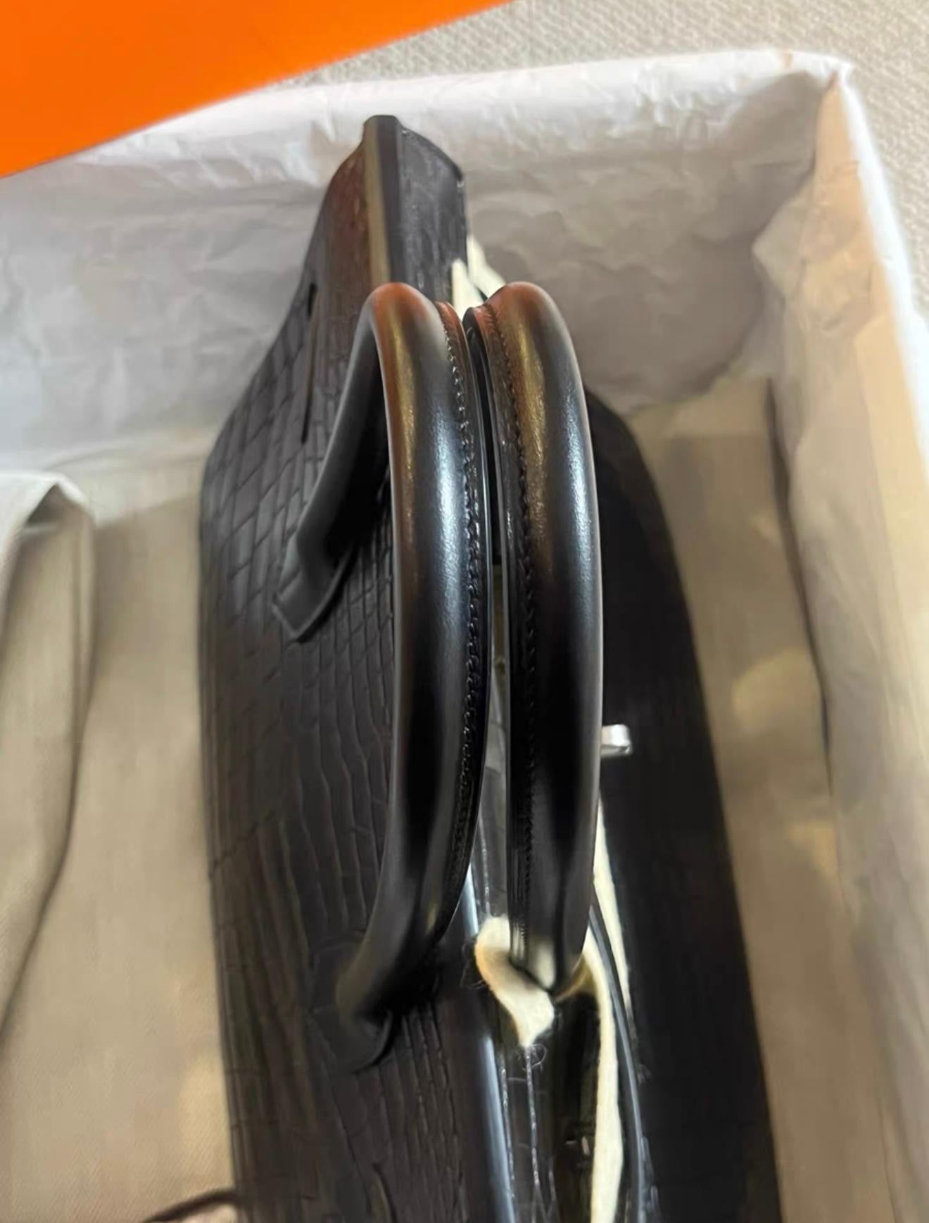 Rare Hermes Birkin 30 Black Matte Crocodile Alligator Togo 
Box Leather Palladium Handbag