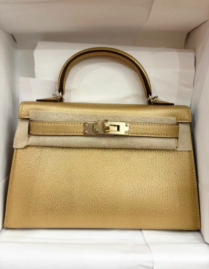 HERMÈS KELLY 20 MINI SELLIER OLYMPIC GOLD METALLIC DORÉ CHEVRE CHAMKILIGHT GOLD HARDWARE