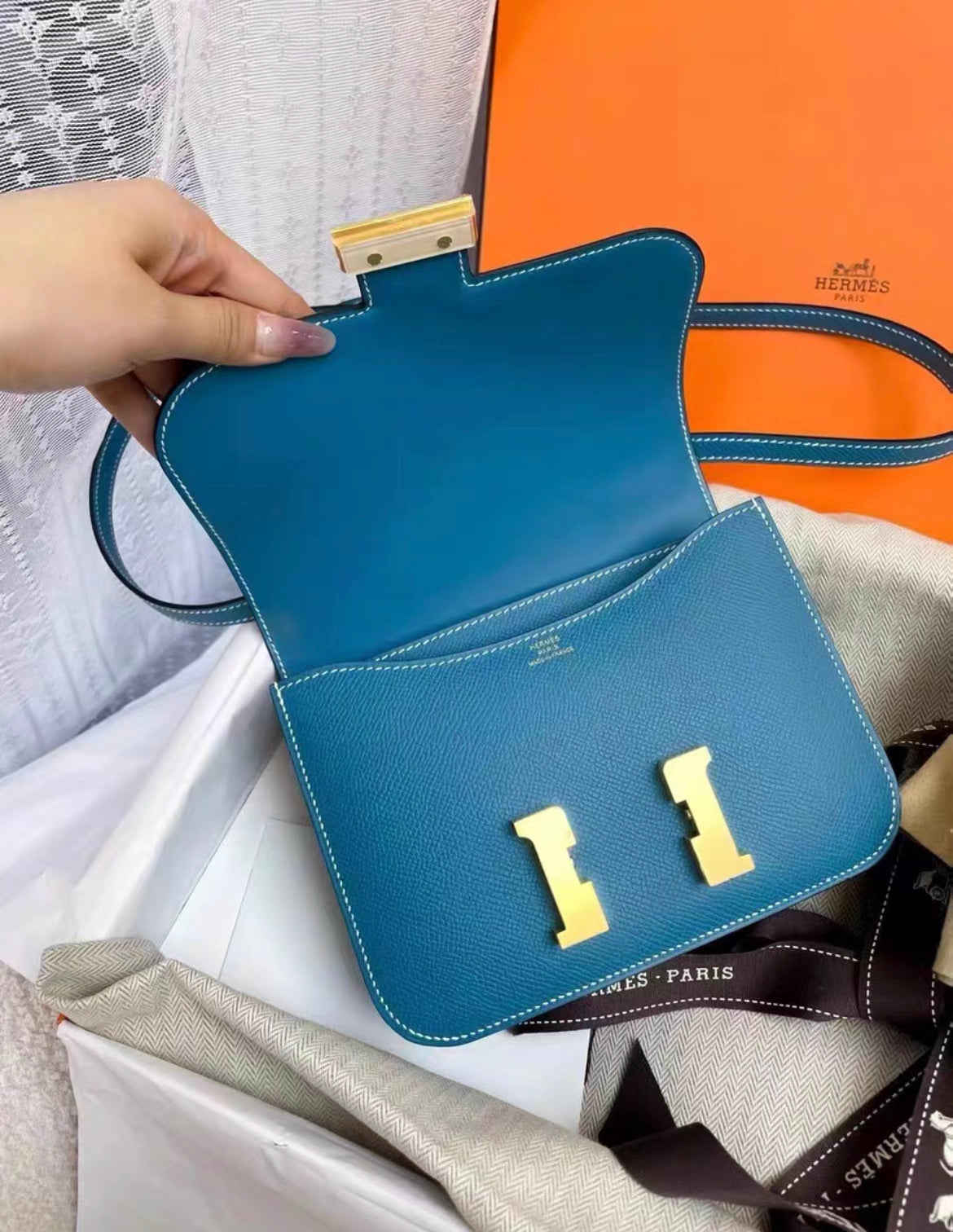 Hermes Constance Mini Blue Jean in Epsom Leather with Gold Hardware