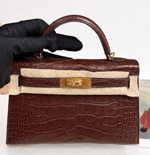 Hermes mini Kelly 20 Havana matte alligator gold hardware