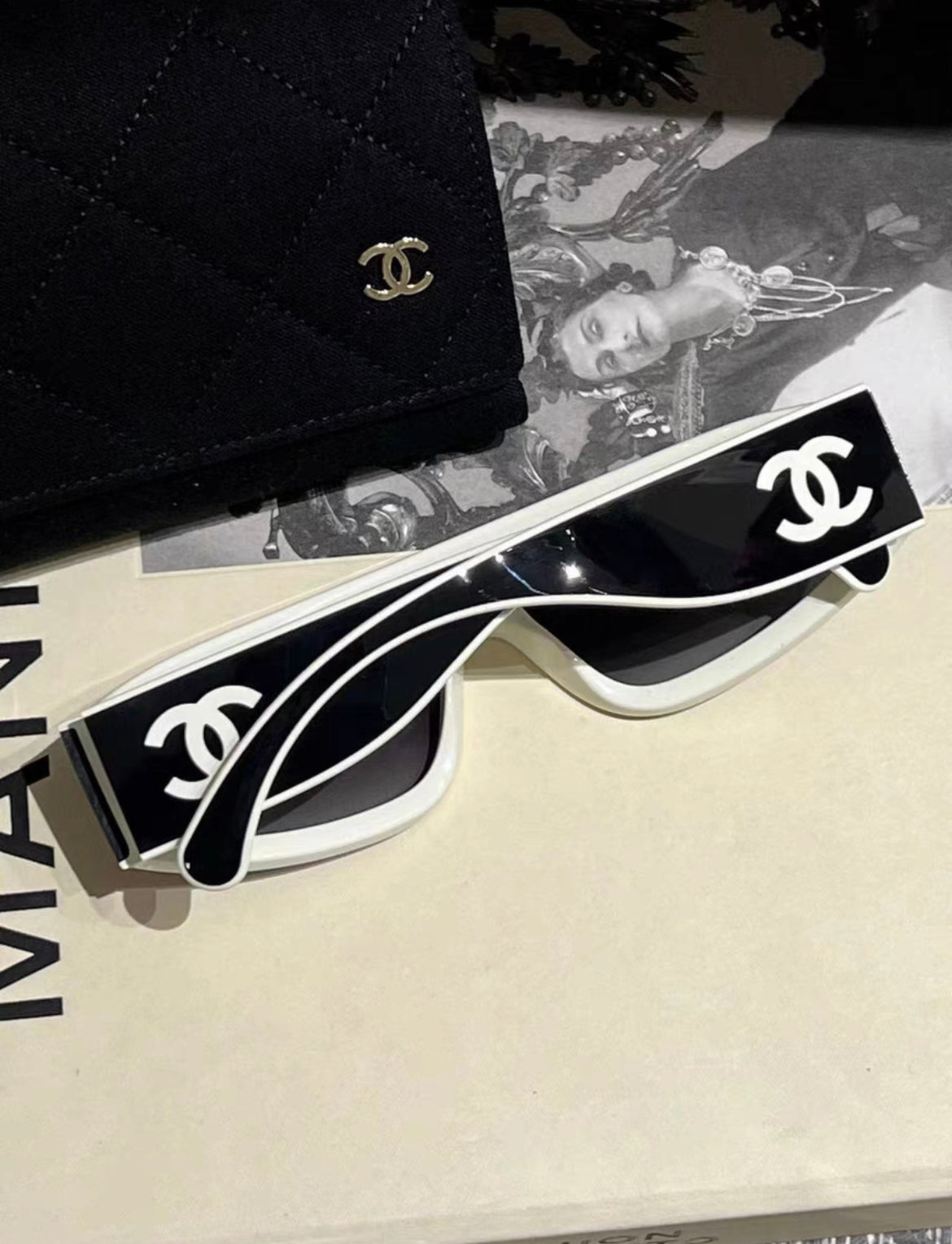 Chanel 24A black and white sunglasses with box, brand new,