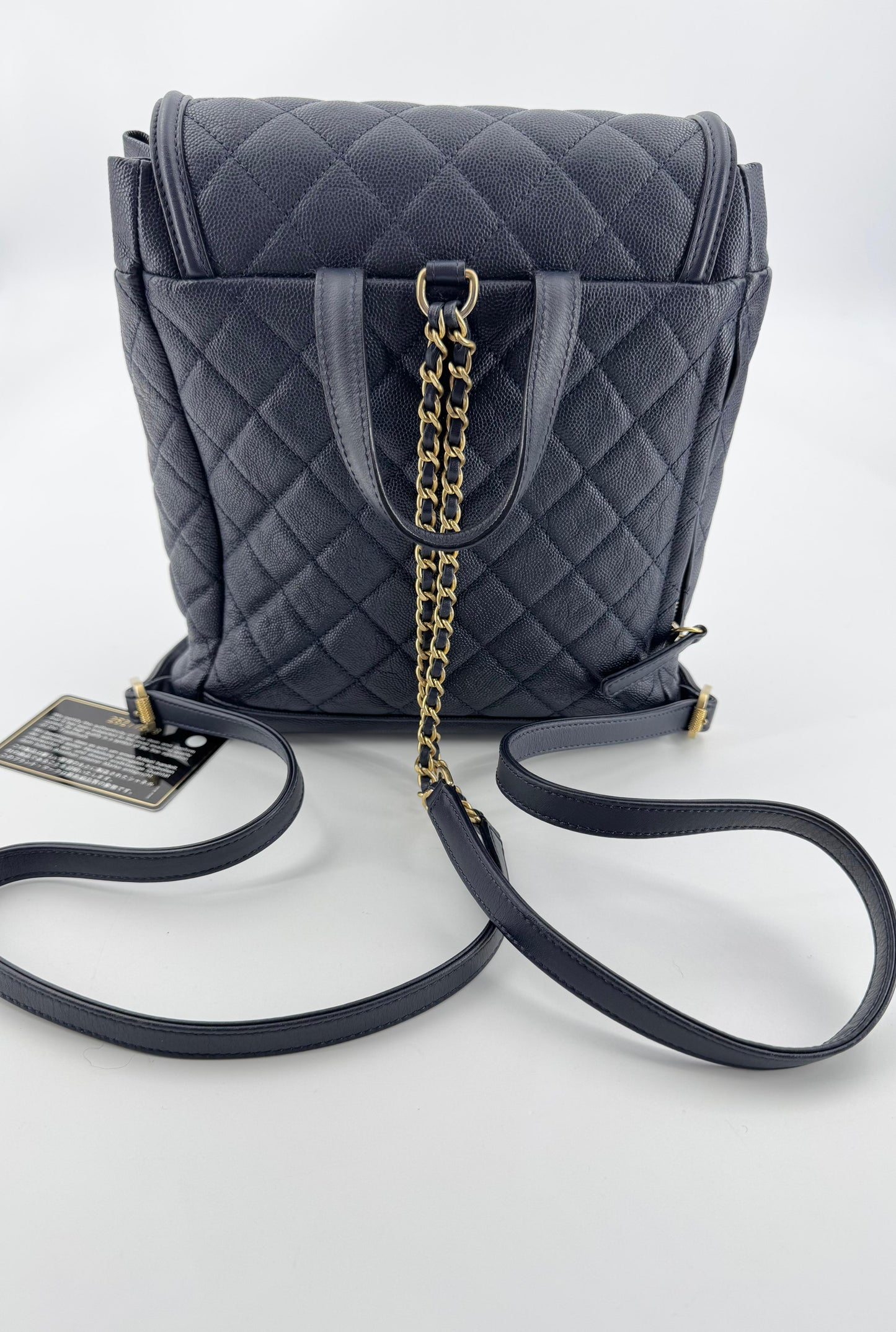 Chanel Dark Blue leather backpack with gold hardware