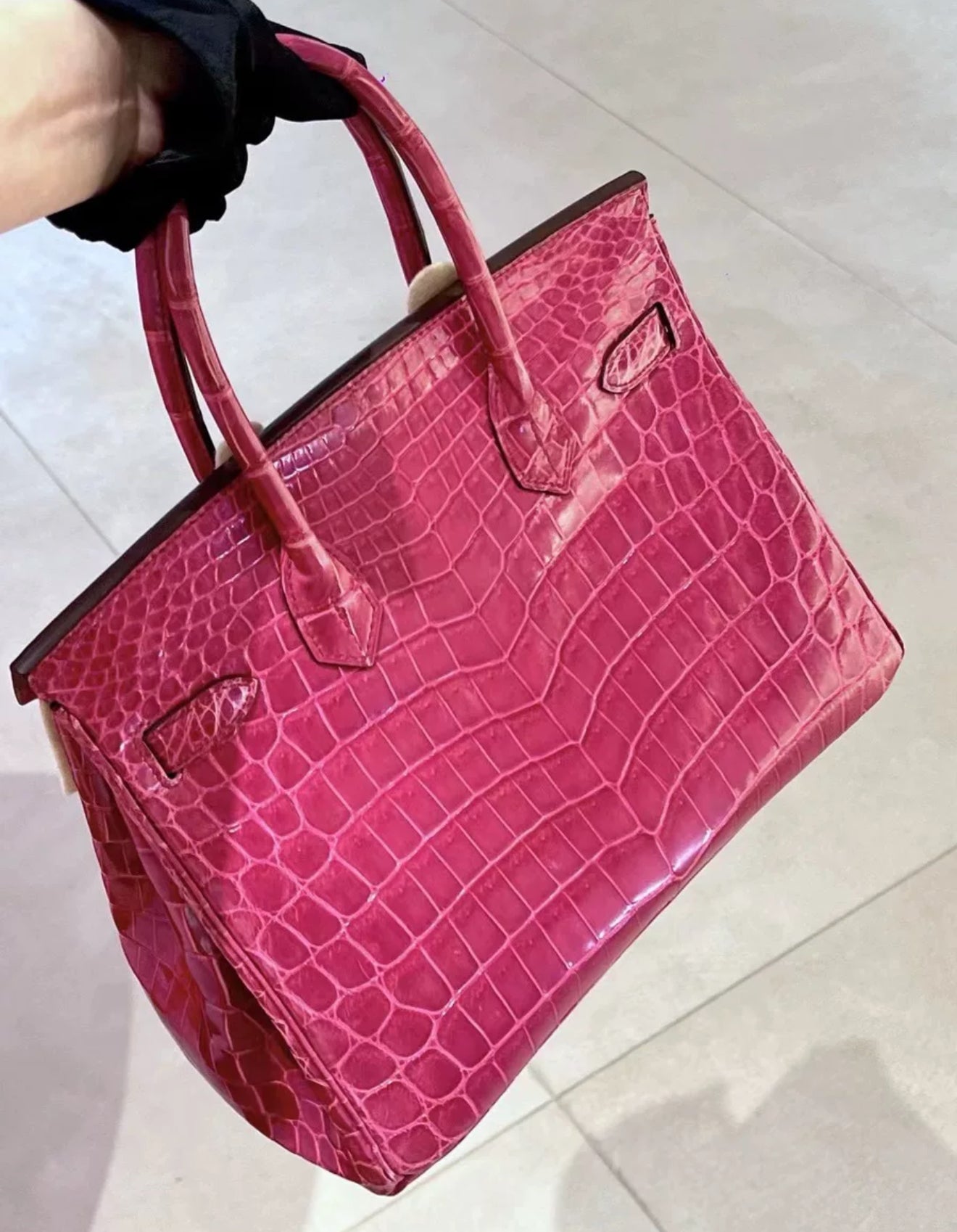 Hermes Birkin 30 Rose scheherazade Porosus crocodile skin